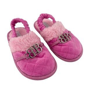 Bebe Girls Pink Plush Faux Fur Slingback Slippers Size 9/10 Cozy Fuzzy Shoes